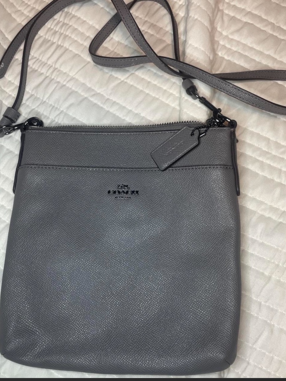 Coach Gray Pebbled Leather Small Crossbody Bag